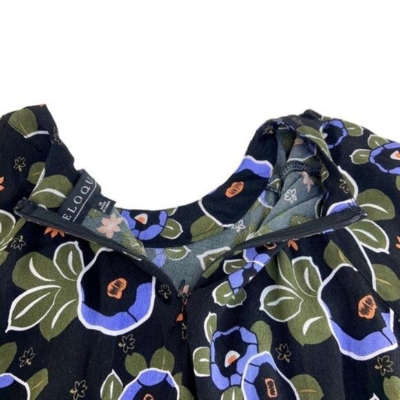 Eloquii Black Floral Cropped Tie Waist Top - Picture 4 of 7